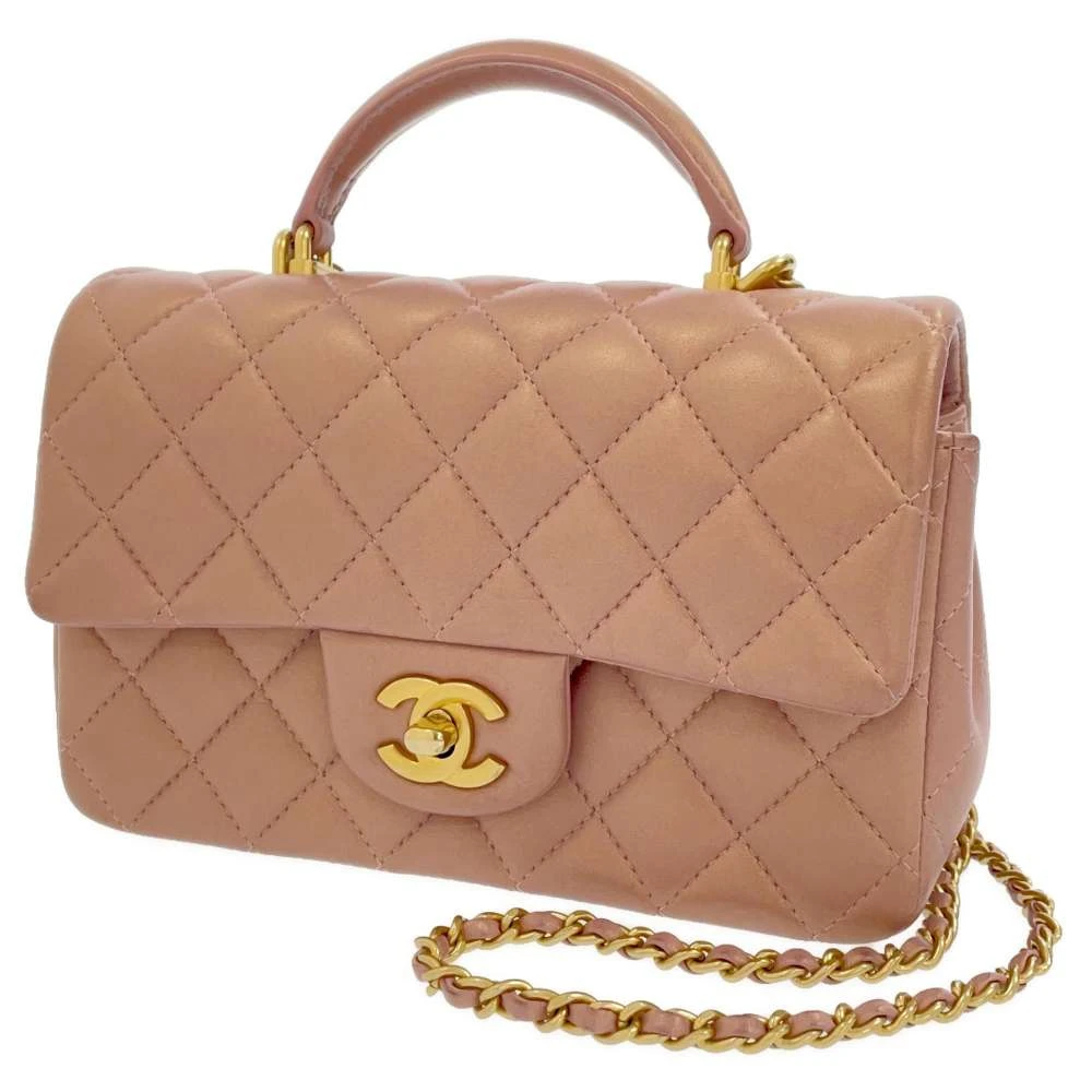 Chanel Metallic Pink Lambskin Leather Mini Top Handle Bag