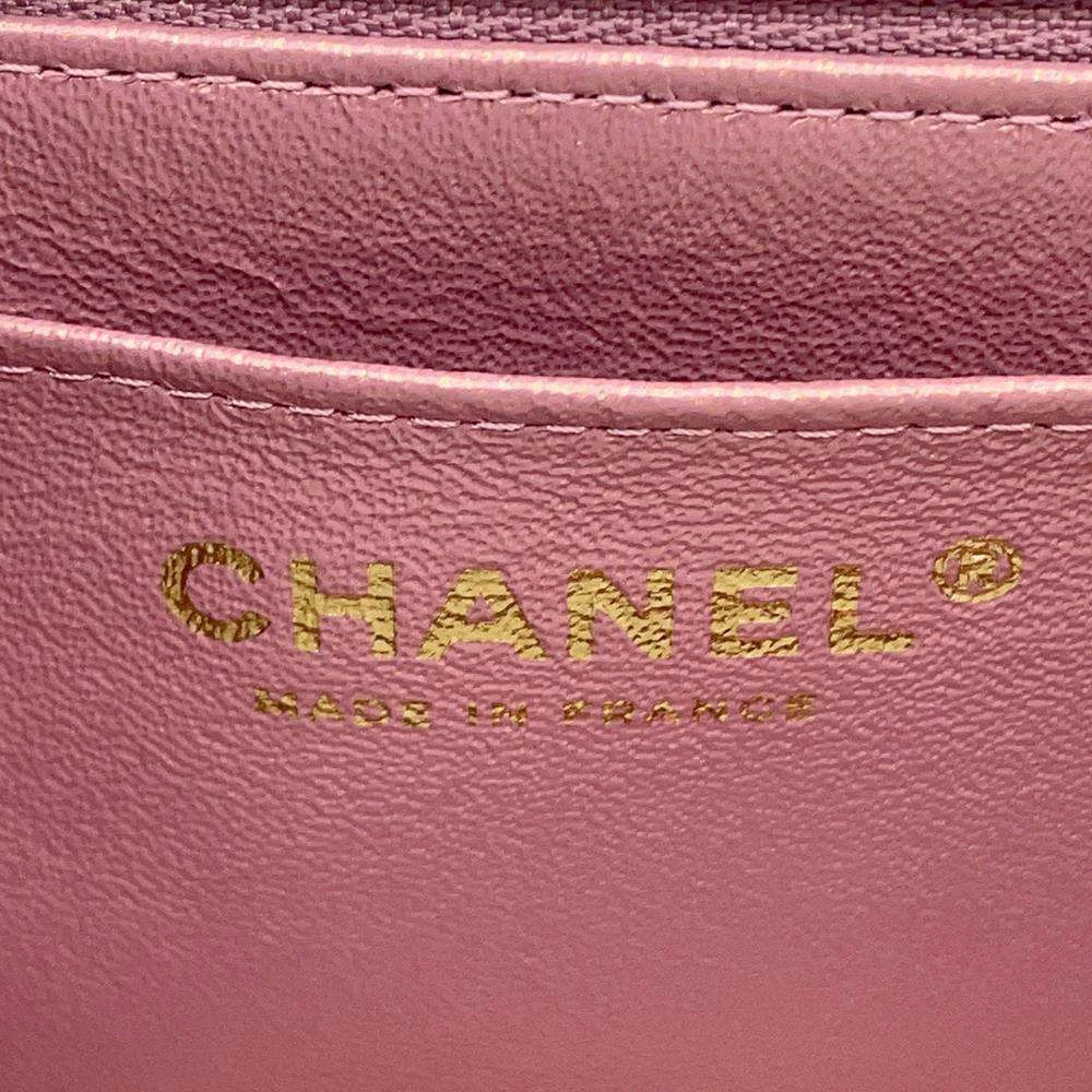 Chanel Metallic Pink Lambskin Leather Mini Top Handle Bag