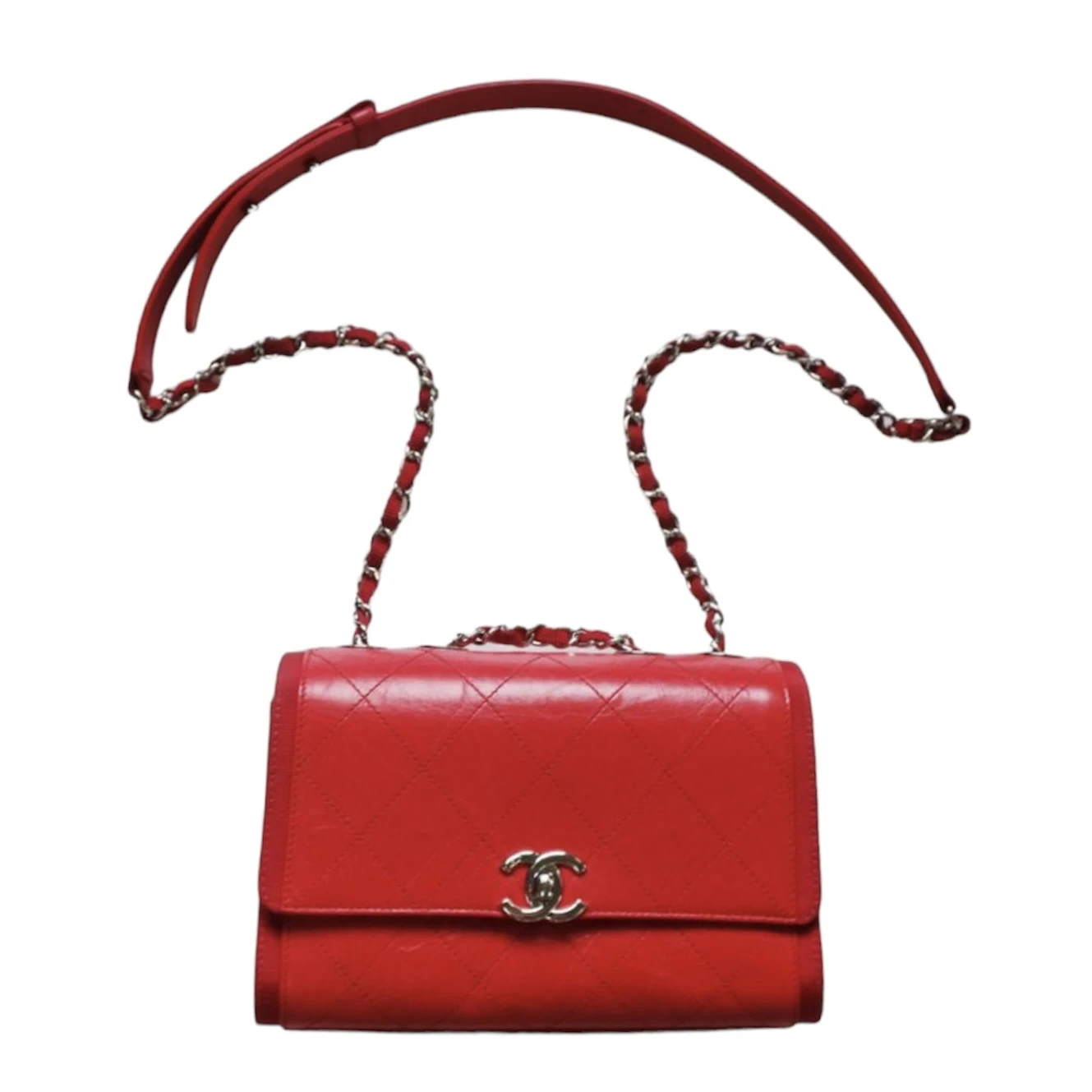 Chanel Red CC Quilted Grosgrain -Trimmed Bag