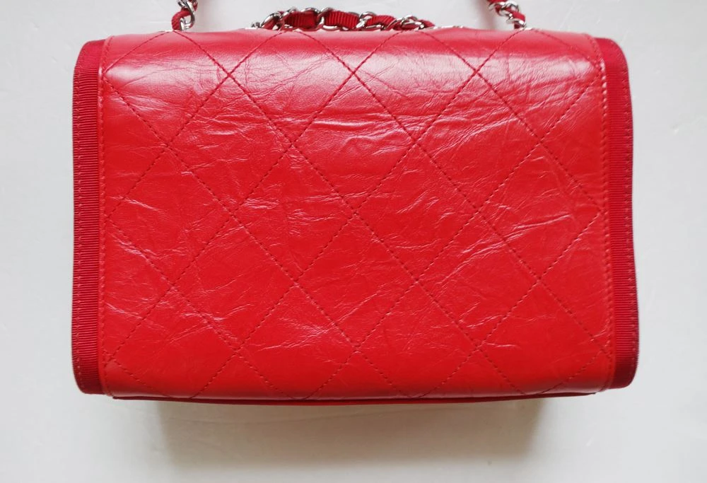 Chanel Red CC Quilted Grosgrain -Trimmed Bag