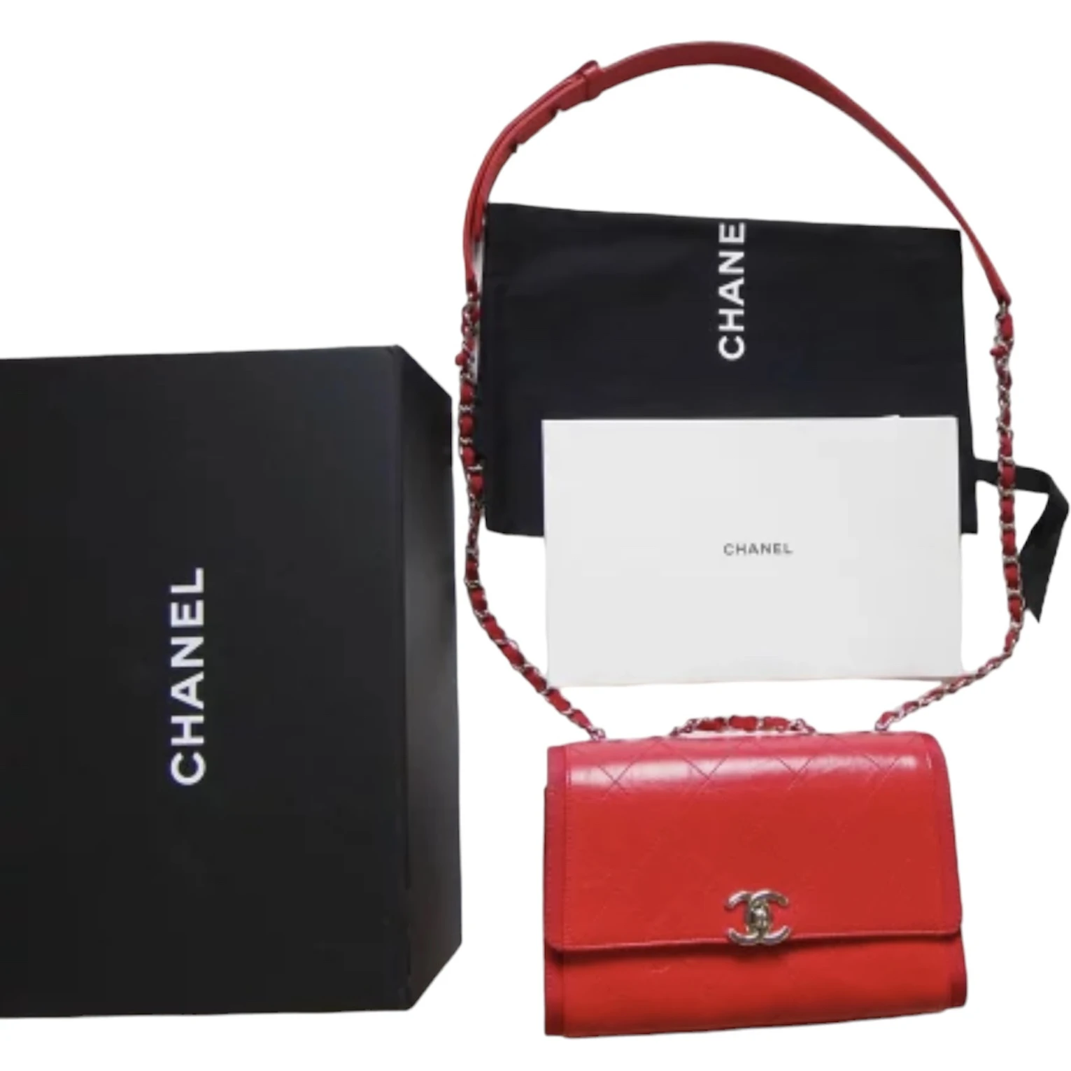 Chanel Red CC Quilted Grosgrain -Trimmed Bag