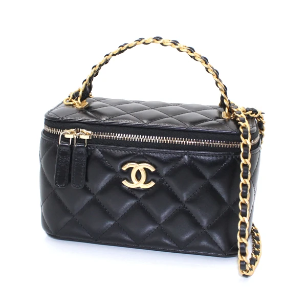 Chanel Black Matlasse Coco Lambskin Leather Vanity Bag