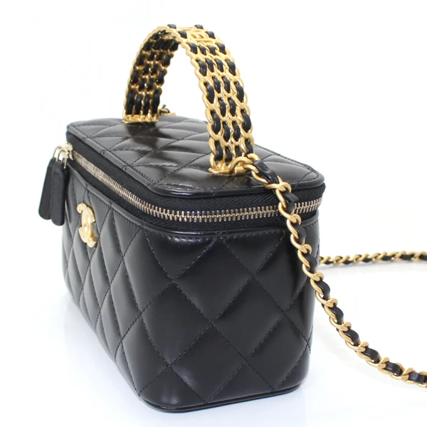 Chanel Black Matlasse Coco Lambskin Leather Vanity Bag