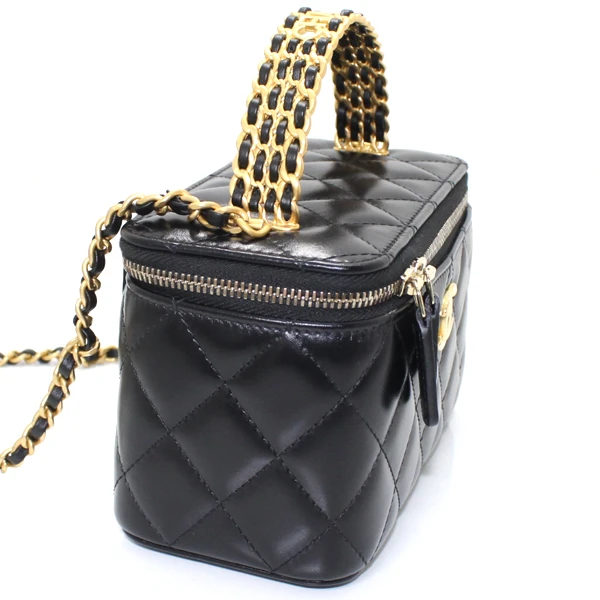 Chanel Black Matlasse Coco Lambskin Leather Vanity Bag