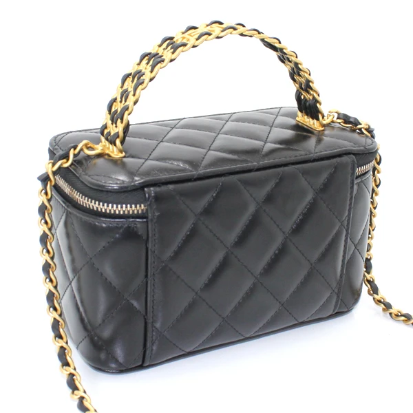 Chanel Black Matlasse Coco Lambskin Leather Vanity Bag