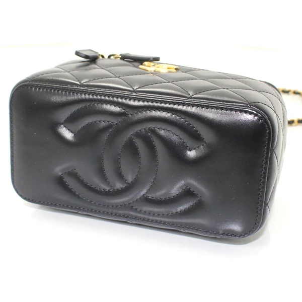 Chanel Black Matlasse Coco Lambskin Leather Vanity Bag