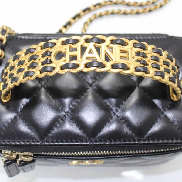 Chanel Black Matlasse Coco Lambskin Leather Vanity Bag