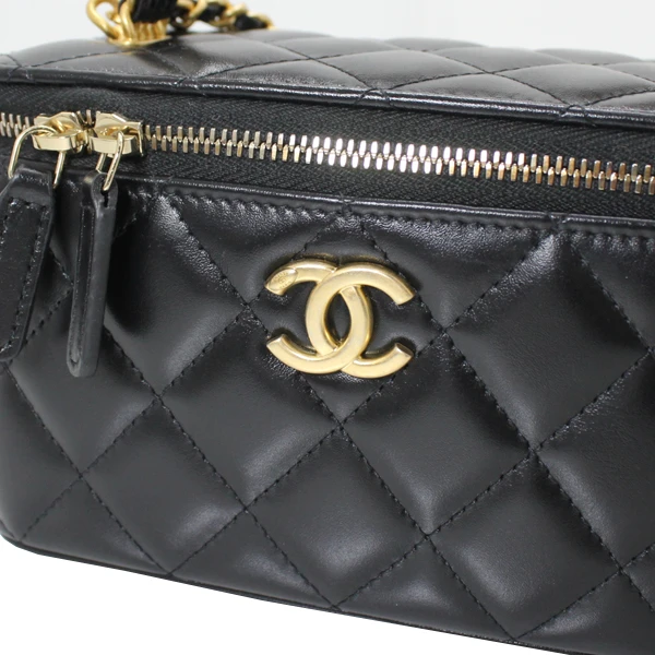 Chanel Black Matlasse Coco Lambskin Leather Vanity Bag