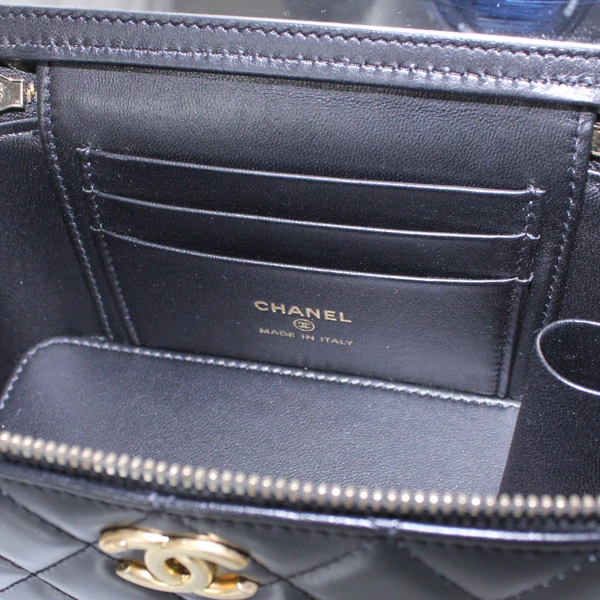 Chanel Black Matlasse Coco Lambskin Leather Vanity Bag