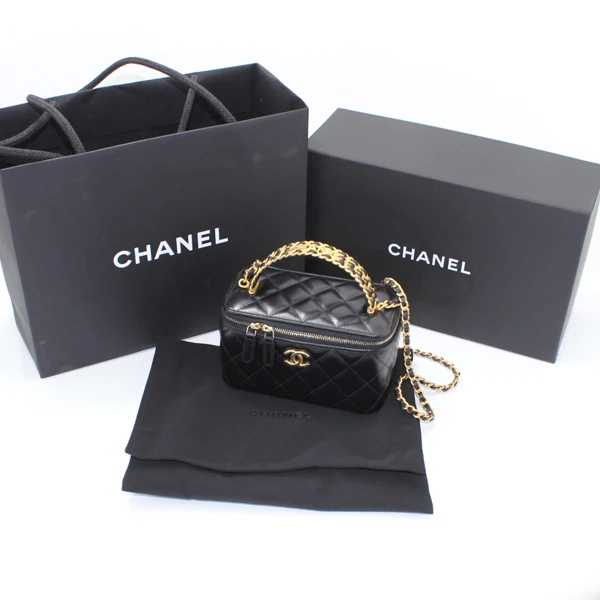 Chanel Black Matlasse Coco Lambskin Leather Vanity Bag