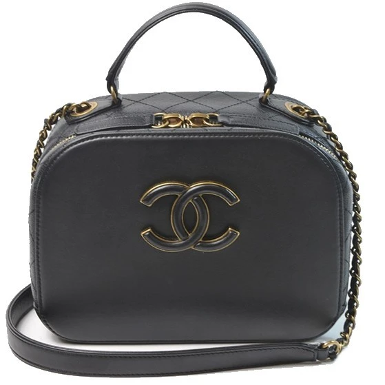 Chanel Black Quilted Leather Vanity Case Shoulder Bag