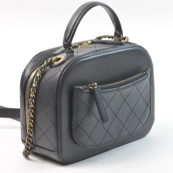 Chanel Black Quilted Leather Vanity Case Shoulder Bag