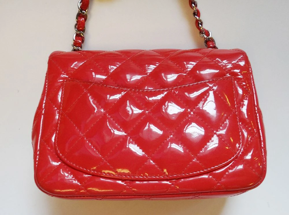 Chanel Red Quilted Patent Leather Mini Square Classic Flap Bag