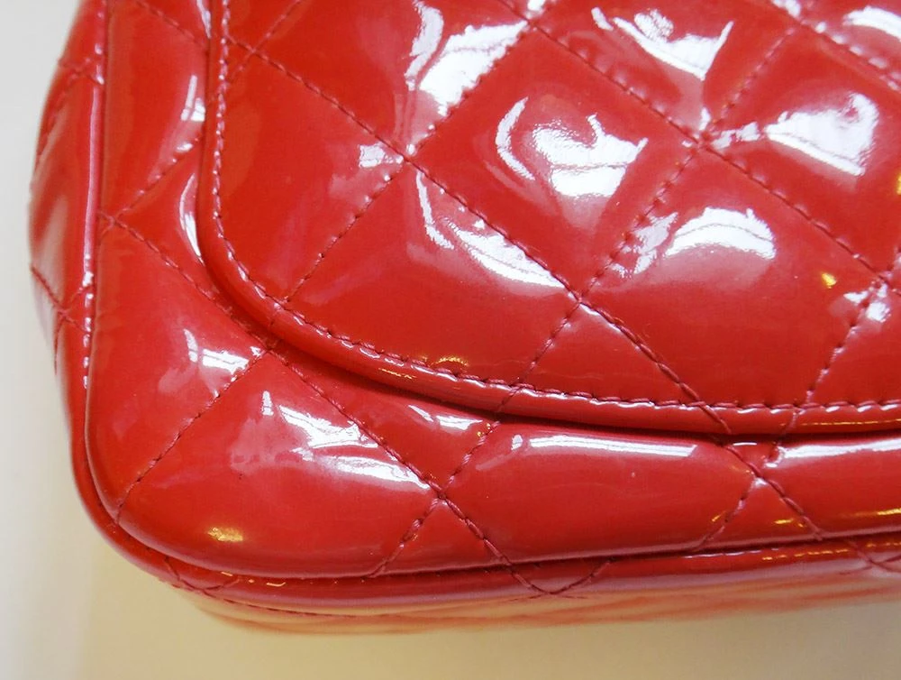 Chanel Red Quilted Patent Leather Mini Square Classic Flap Bag