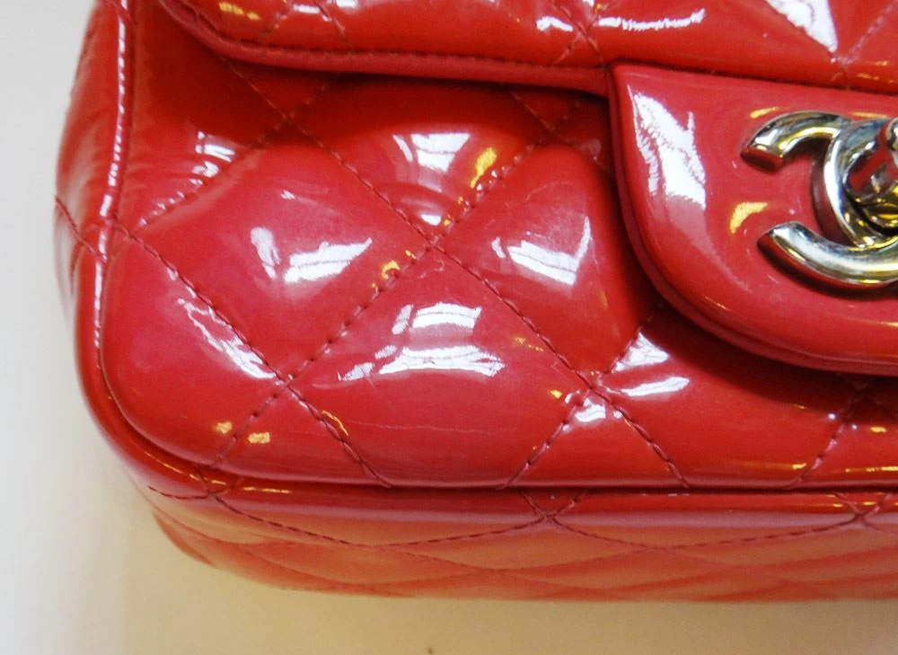 Chanel Red Quilted Patent Leather Mini Square Classic Flap Bag