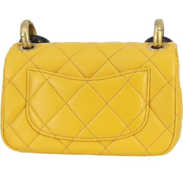 Chanel Yellow Mini Square Lambskin Wenge Wood Flap Bag