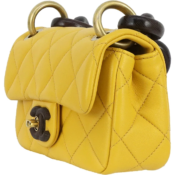 Chanel Yellow Mini Square Lambskin Wenge Wood Flap Bag