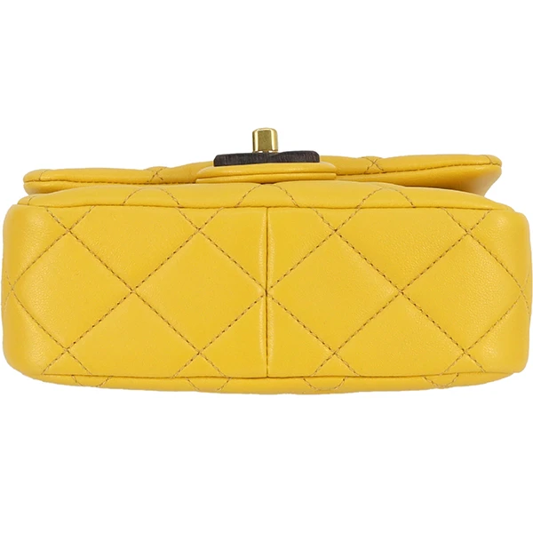 Chanel Yellow Mini Square Lambskin Wenge Wood Flap Bag