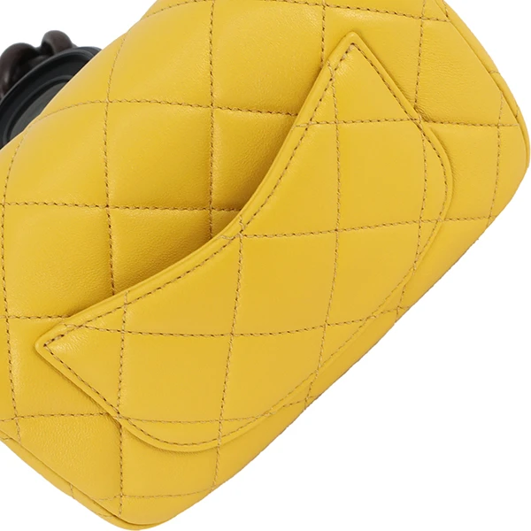 Chanel Yellow Mini Square Lambskin Wenge Wood Flap Bag