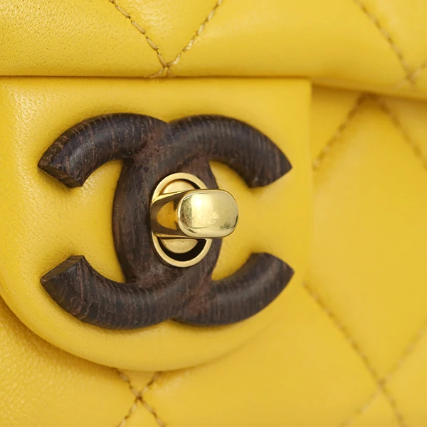 Chanel Yellow Mini Square Lambskin Wenge Wood Flap Bag