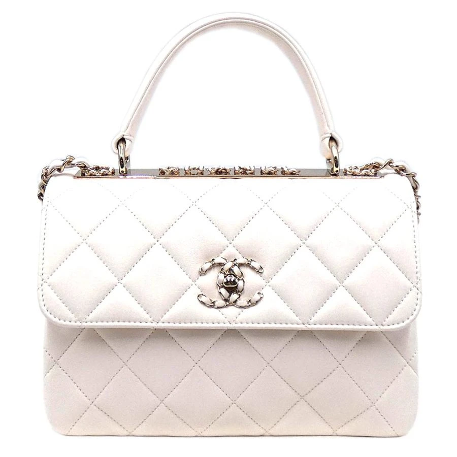 Chanel White Lambskin Leather CC Trendy Top Handle Bag