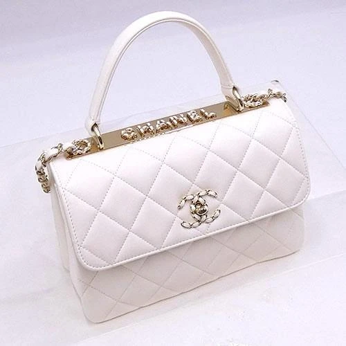 Chanel White Lambskin Leather CC Trendy Top Handle Bag