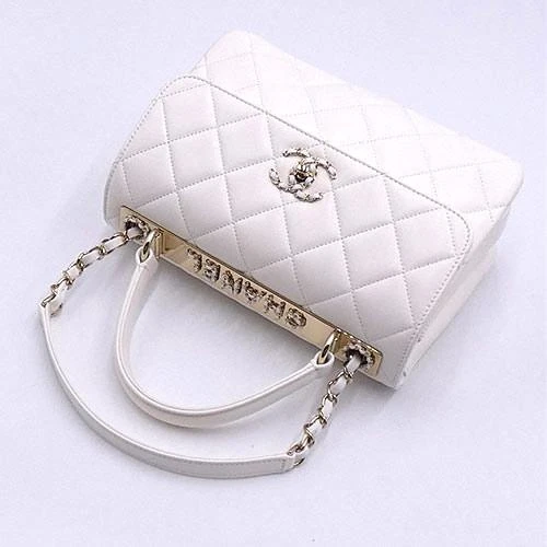 Chanel White Lambskin Leather CC Trendy Top Handle Bag