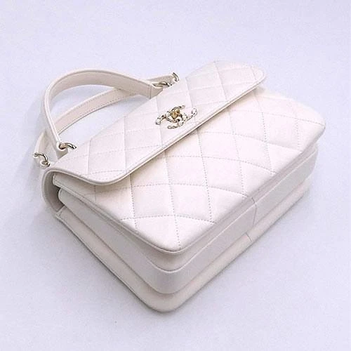 Chanel White Lambskin Leather CC Trendy Top Handle Bag