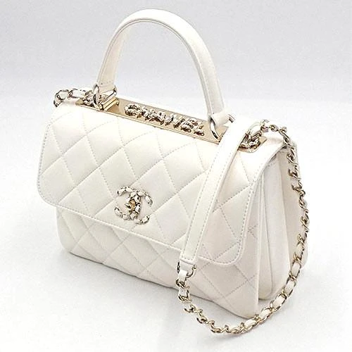 Chanel White Lambskin Leather CC Trendy Top Handle Bag