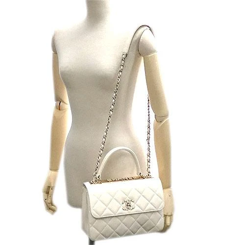 Chanel White Lambskin Leather CC Trendy Top Handle Bag