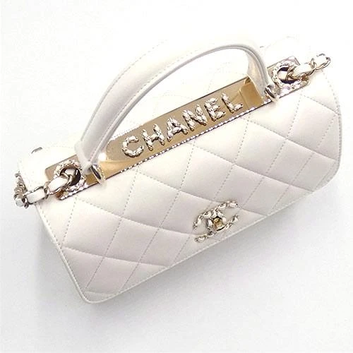 Chanel White Lambskin Leather CC Trendy Top Handle Bag