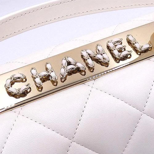 Chanel White Lambskin Leather CC Trendy Top Handle Bag