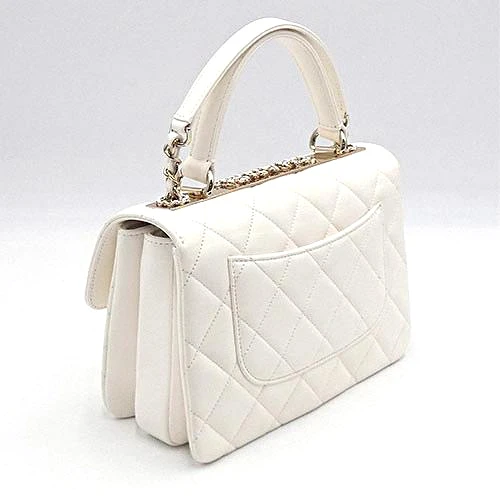 Chanel White Lambskin Leather CC Trendy Top Handle Bag