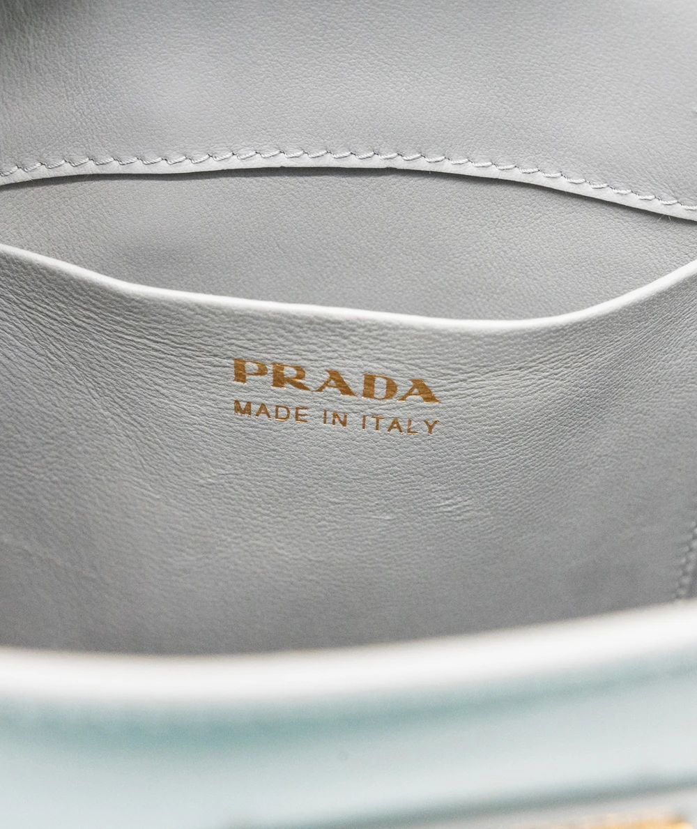 Prada Grey Patent Leather Small Panier Tote Bag