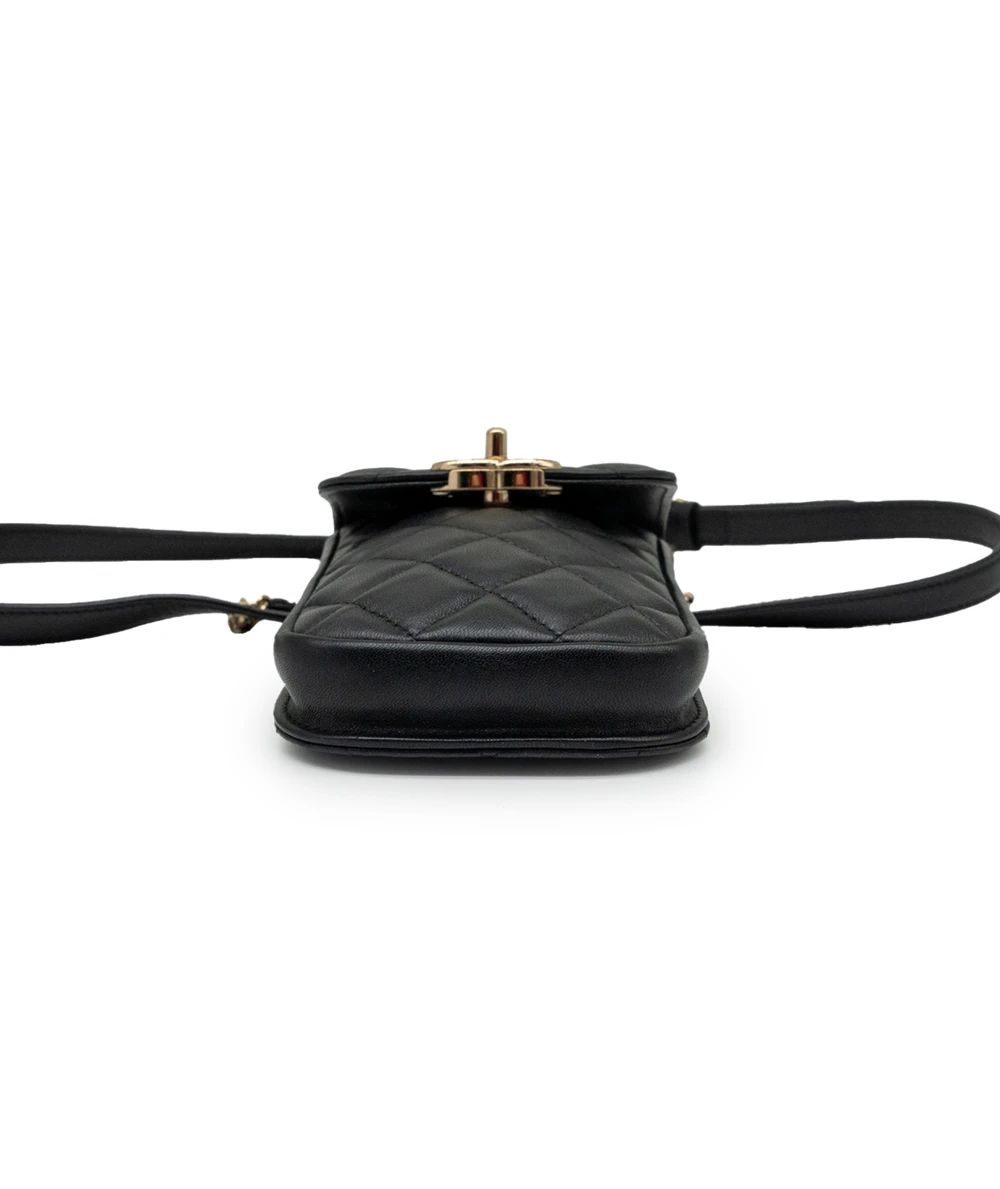 Chanel Black Color Lambskin Quilted Phone Chain Clutch Waist Bag