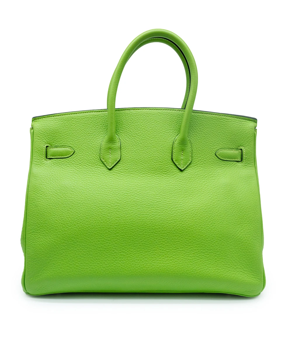 Hermes Size 35 Clemence Leather Birkin in Apple Green with Palladium hardware