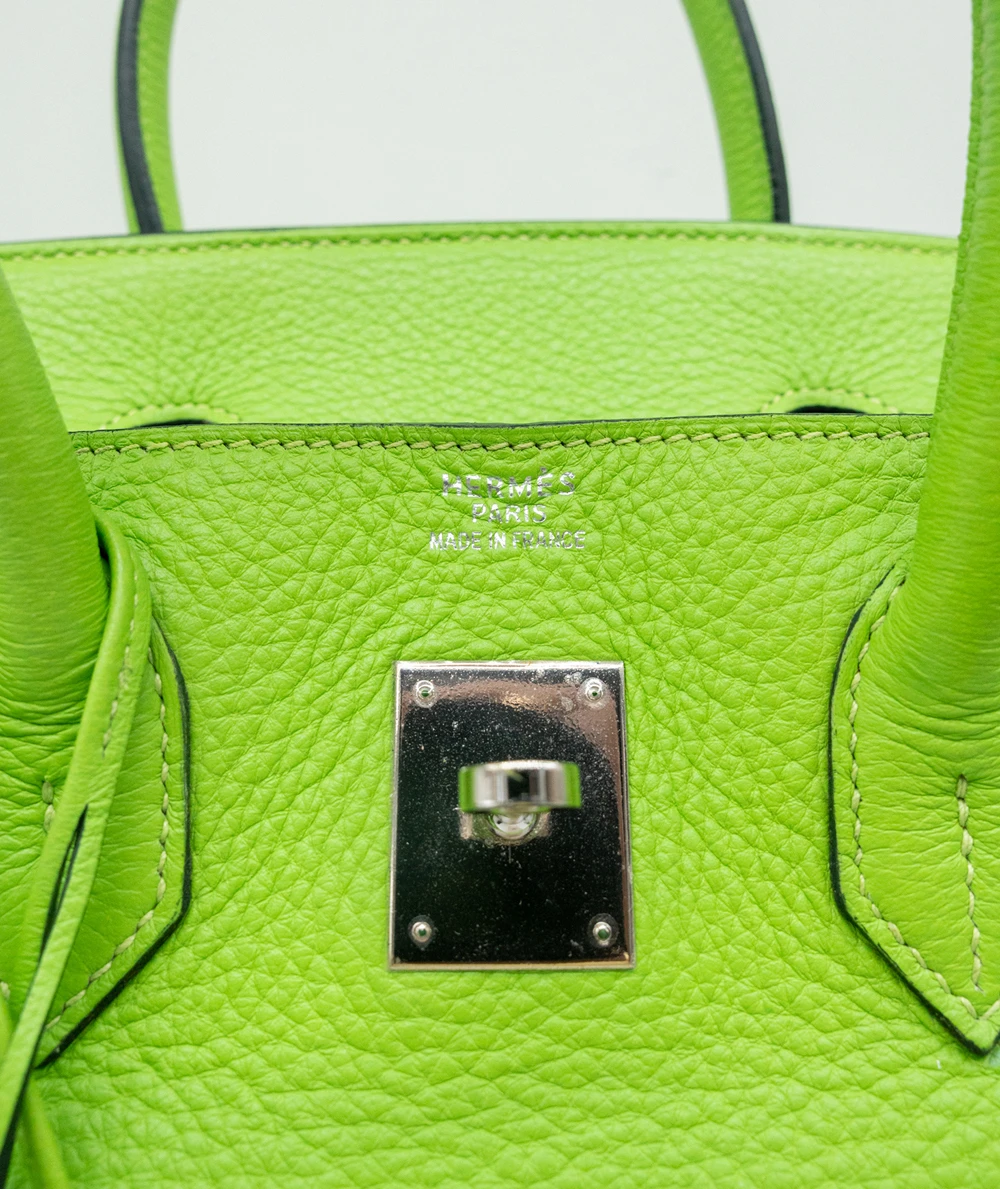 Hermes Size 35 Clemence Leather Birkin in Apple Green with Palladium hardware