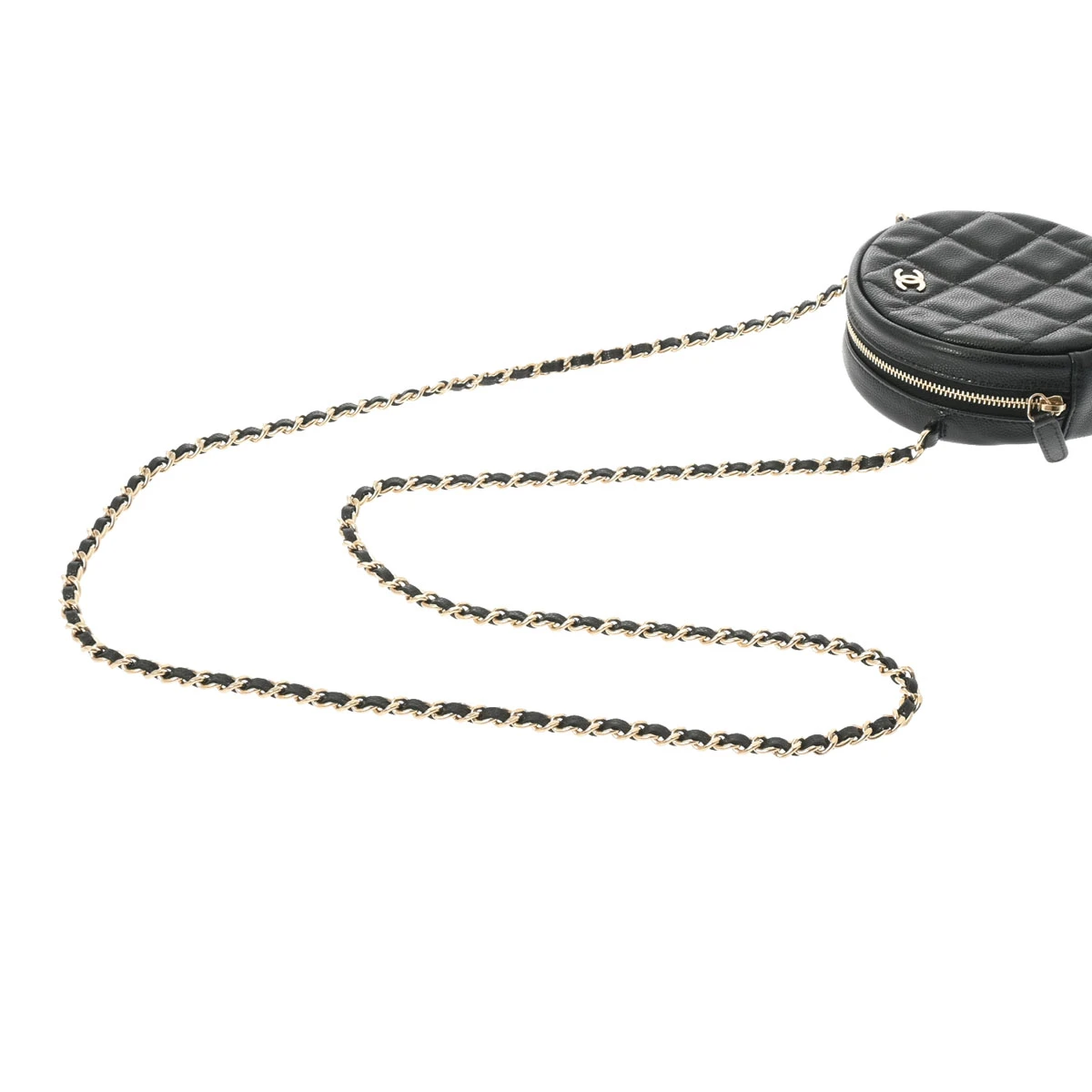 Chanel Black Round Chain Clutch Caviar Skin Shoulder Bag