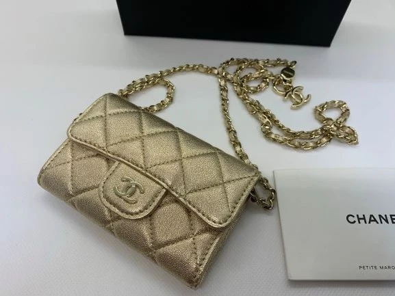 Chanel Gold Metallic Lambskin Quilted Flap Chain Waist Bag