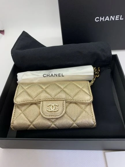 Chanel Gold Metallic Lambskin Quilted Flap Chain Waist Bag