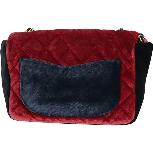 Chanel Red/Navy Blue Velour camellia shoulder bag