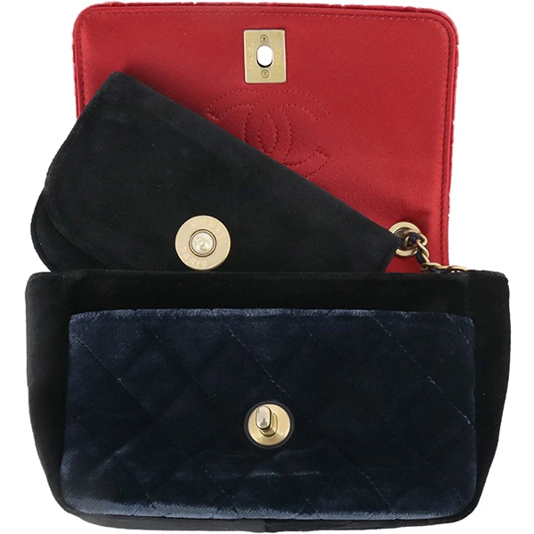 Chanel Red/Navy Blue Velour camellia shoulder bag