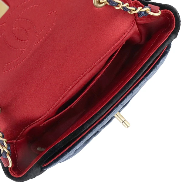 Chanel Red/Navy Blue Velour camellia shoulder bag