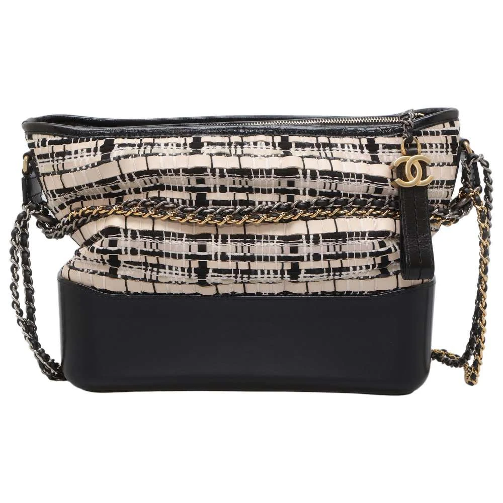 Chanel White/Black Tweed Leather Small Gabrielle Shoulder Bag