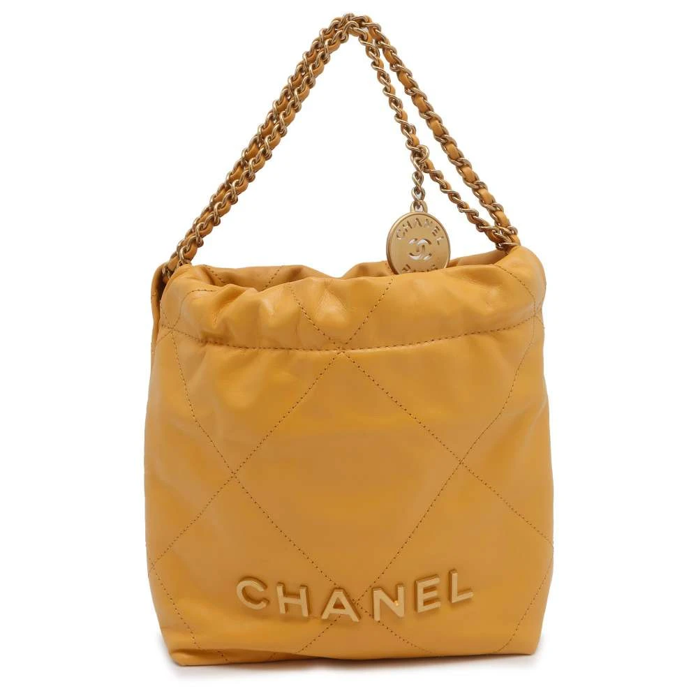 Chanel Yellow Quilted Leather Mini 22 Chain Bag