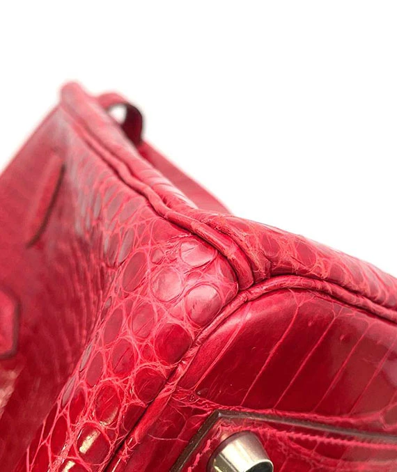 Hermes 2004 Porosus Crocodile Leather Birkin Handbag size 30 in Blaze with Palladium Hardware