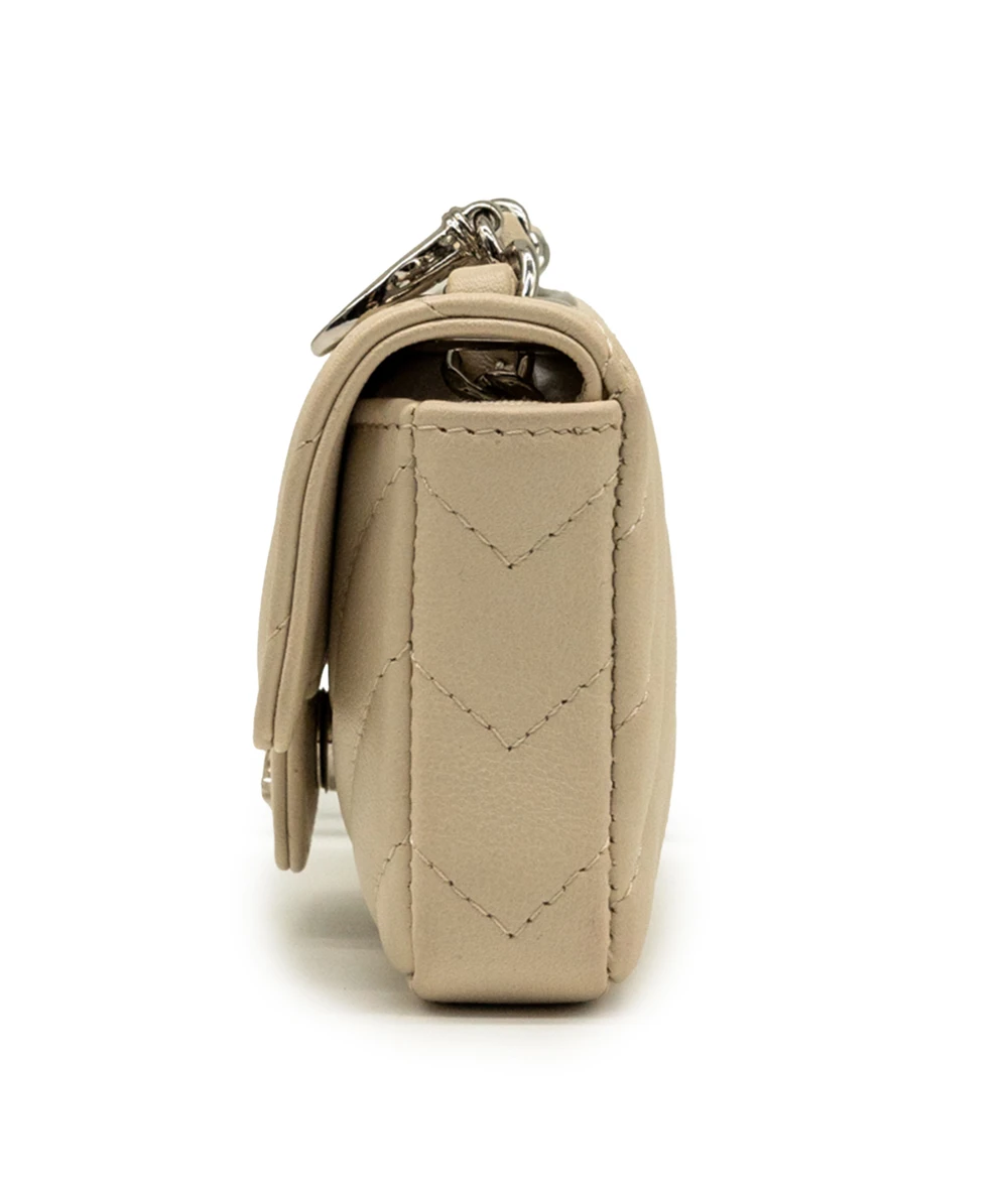 Chanel Calfskin Classic Mini Shoulder / Belt Bag in Beige with Silver Hardware