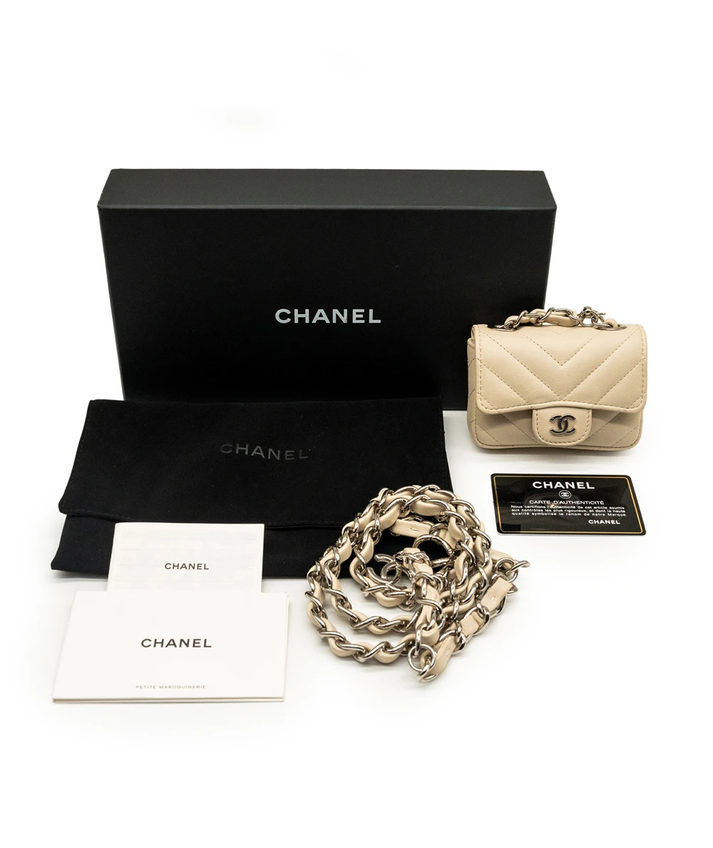 Chanel Calfskin Classic Mini Shoulder / Belt Bag in Beige with Silver Hardware