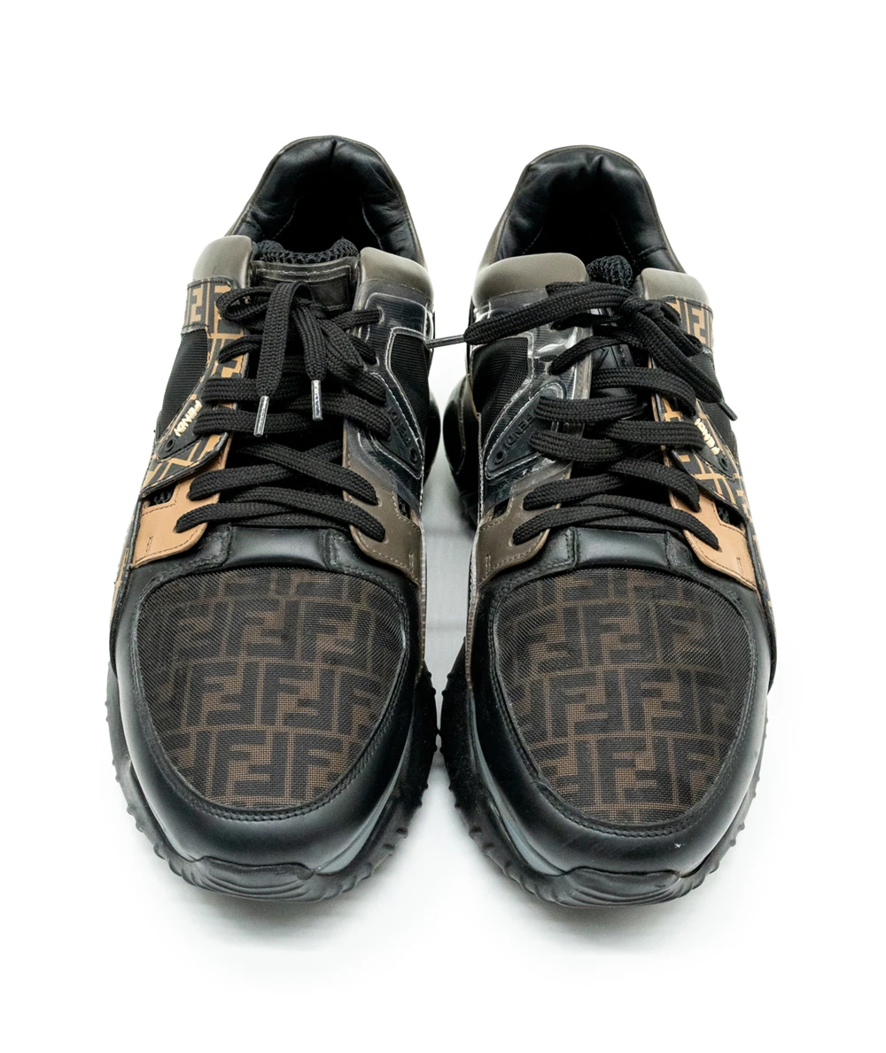 Fendi Size 42.5 Black/Brown Zucca Monogram Leather, Mesh, Patent Leather Chunky Sneakers