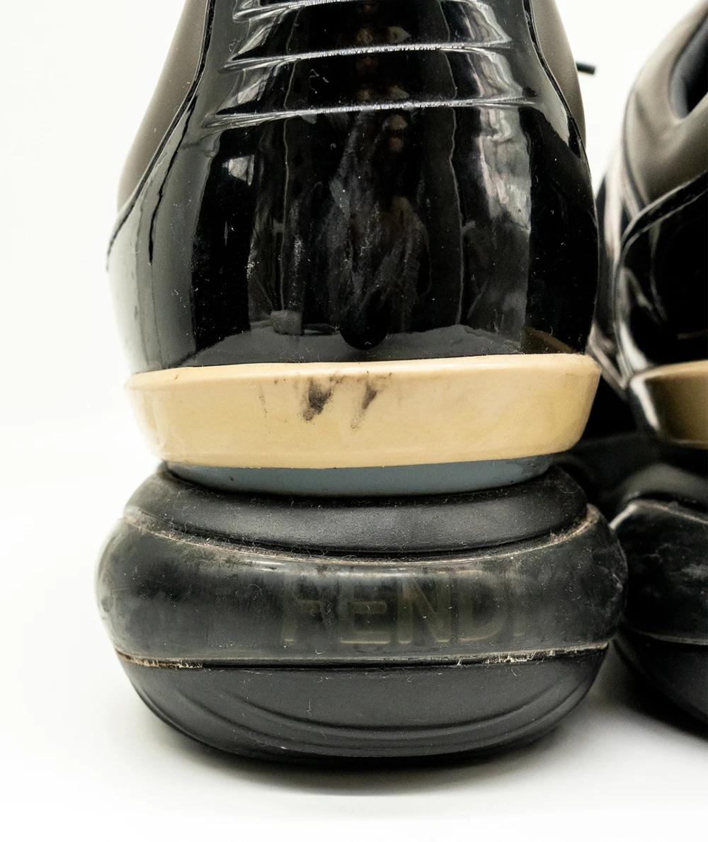 Fendi Size 42.5 Black/Brown Zucca Monogram Leather, Mesh, Patent Leather Chunky Sneakers